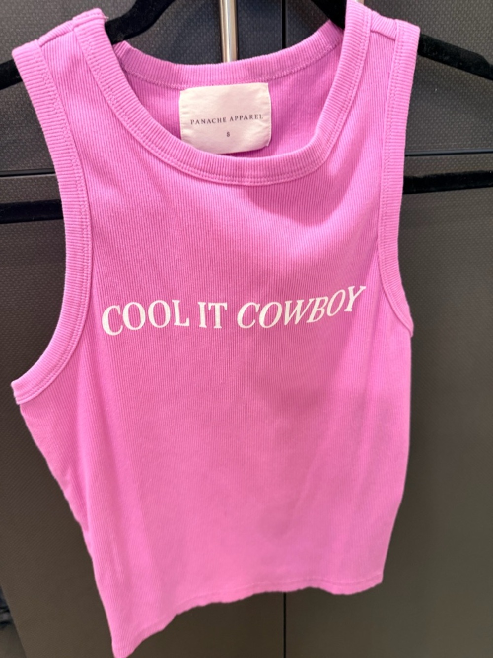 Panache Pink Ribbed Tank with "COOL IT COWBOY" Graphic